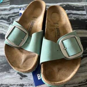 Birkenstock Madrid Big Buckle in Beryl (Aqua Suede) Size 39 /US Size 8 (women)